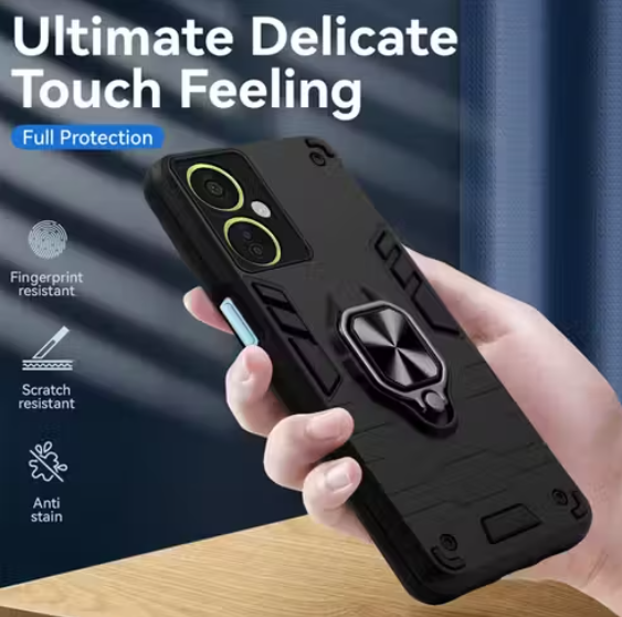 Shock Proof OnePlus Nord CE 3 Lite 5G (Black) Back Case Mobile Cover Back Cover Case (Tough Armor | Hybrid PC + TPU | Ring Holder & in-Built Kickstand)