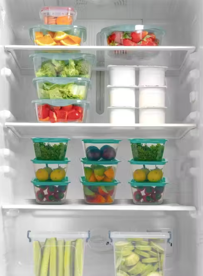 Fridge Storage Boxes , Fridge Organizer with Removable Drain Plate Fridge Storage Containers Keeps Fruits, Vegetables, Meat, Fish Fresh Longer 1000 ML Container Box (Pack of 6)