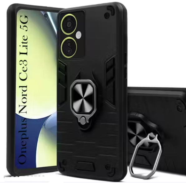 Shock Proof OnePlus Nord CE 3 Lite 5G (Black) Back Case Mobile Cover Back Cover Case (Tough Armor | Hybrid PC + TPU | Ring Holder & in-Built Kickstand)