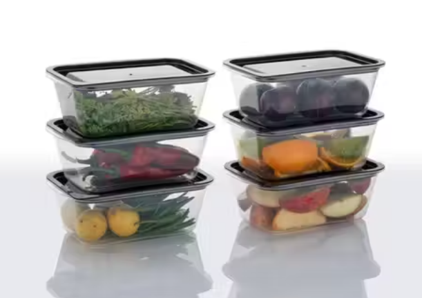 Fridge Storage Boxes , Fridge Organizer with Removable Drain Plate Fridge Storage Containers Keeps Fruits, Vegetables, Meat, Fish Fresh Longer 1000 ML Container Box (Pack of 6)