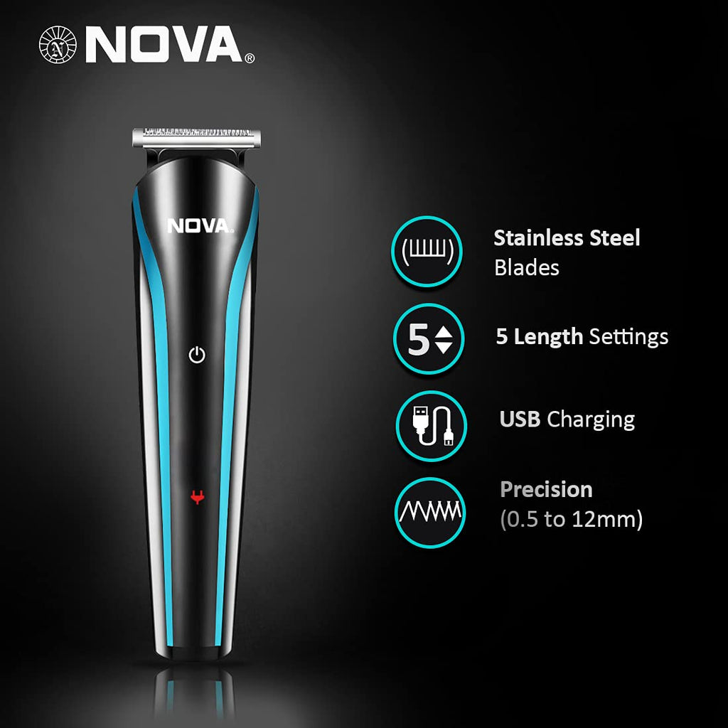 NOVA NG 1152 Cordless Rechargeable: 60 Minutes Runtime Multi Grooming Trimmer for Men (Blue)