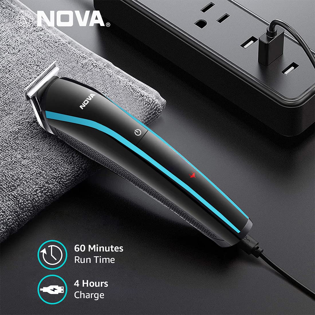NOVA NG 1152 Cordless Rechargeable: 60 Minutes Runtime Multi Grooming Trimmer for Men (Blue)