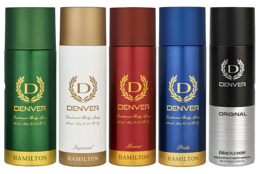 Denver Deo Hamilton, Pride, Imperial, Honour and Black Code Original Combo Deodorant Spray - For Men (180/200ml, Pack of 5)