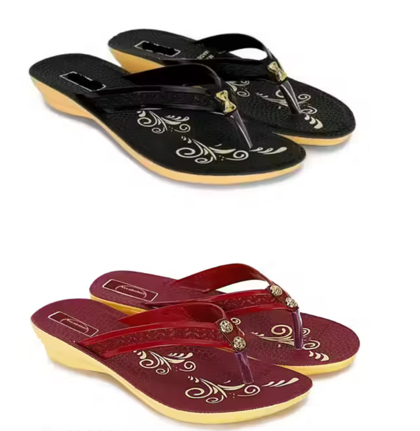 Flat Designer Slippers Pack of 2 Comfortable Flipflop/slipper for Women/Girls