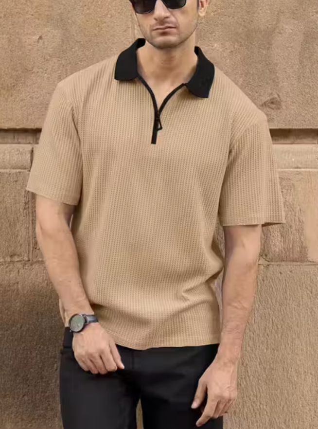 Half Sleeve Polo Neck Zipper T-shirt For men