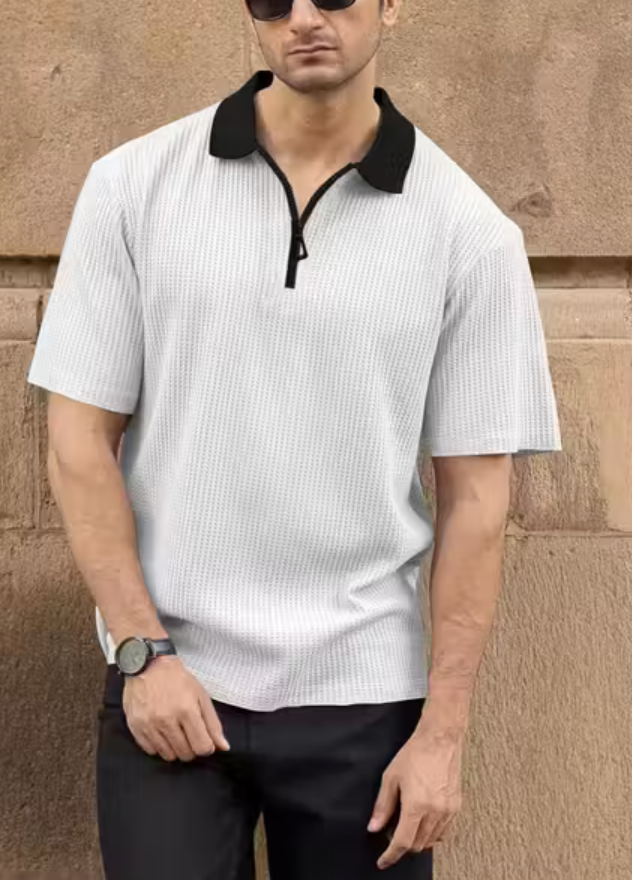 Half Sleeve Polo Neck Zipper T-shirt For men