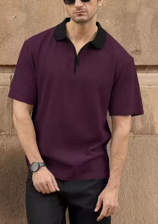 Half Sleeve Polo Neck Zipper T-shirt For men