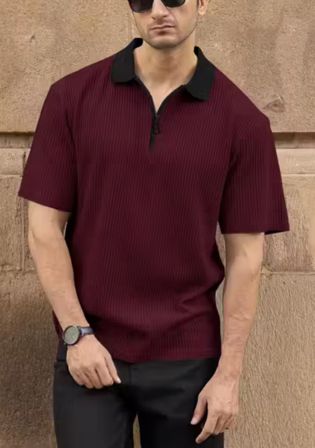 Half Sleeve Polo Neck Zipper T-shirt For men