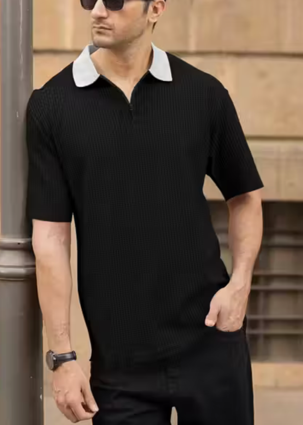 Half Sleeve Polo Neck Zipper T-shirt For men