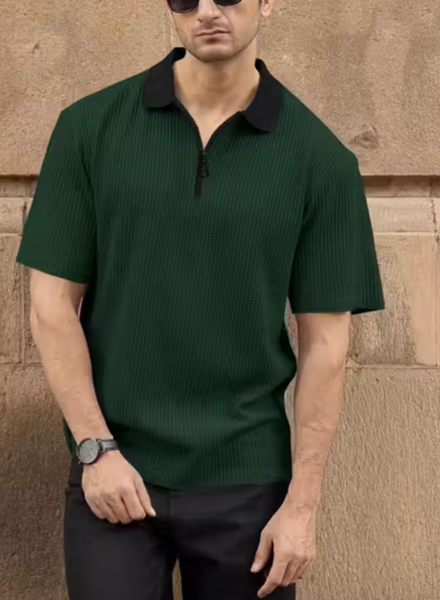 Half Sleeve Polo Neck Zipper T-shirt For men