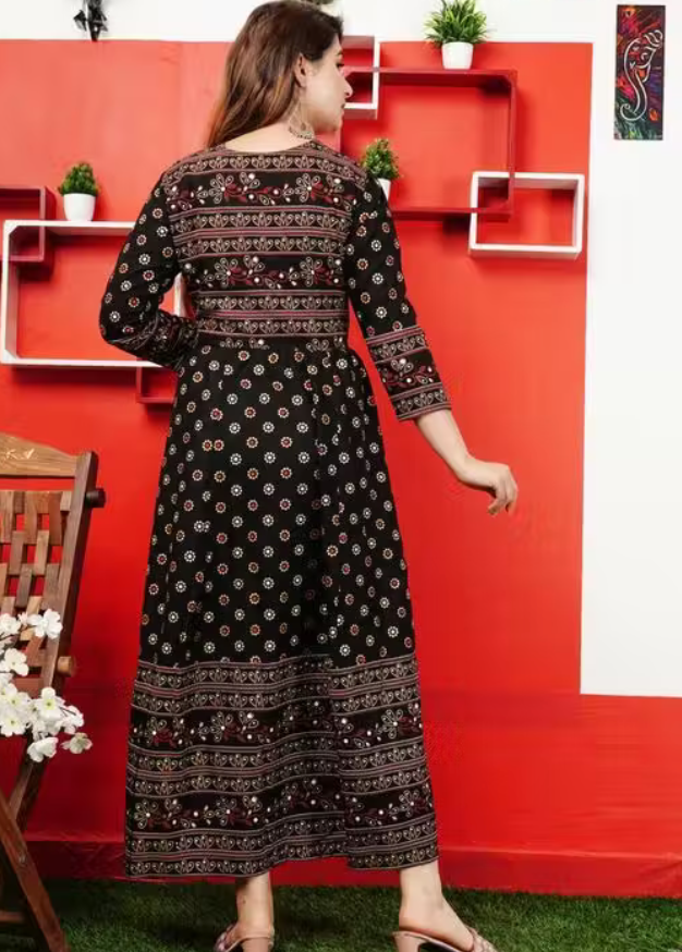 Stylish Rayon Printed Black Anarkli kurtis For women