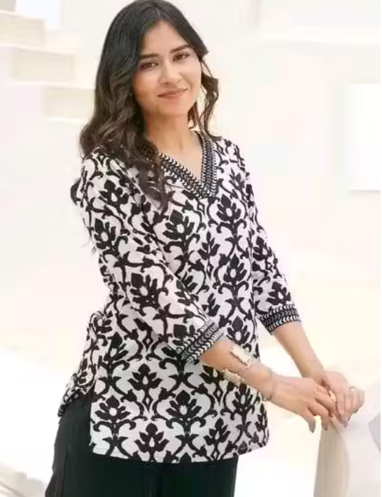 Cotton Three-Quarter Sleeves Printed Short Kurti for Women