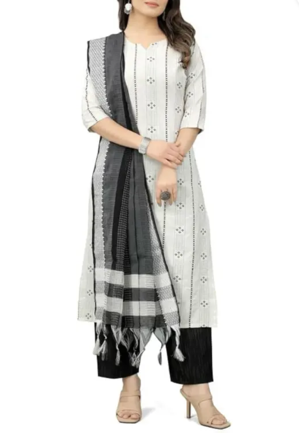 Women Printed Cotton Blend A-line Kurta With Attached Dupatta complete set