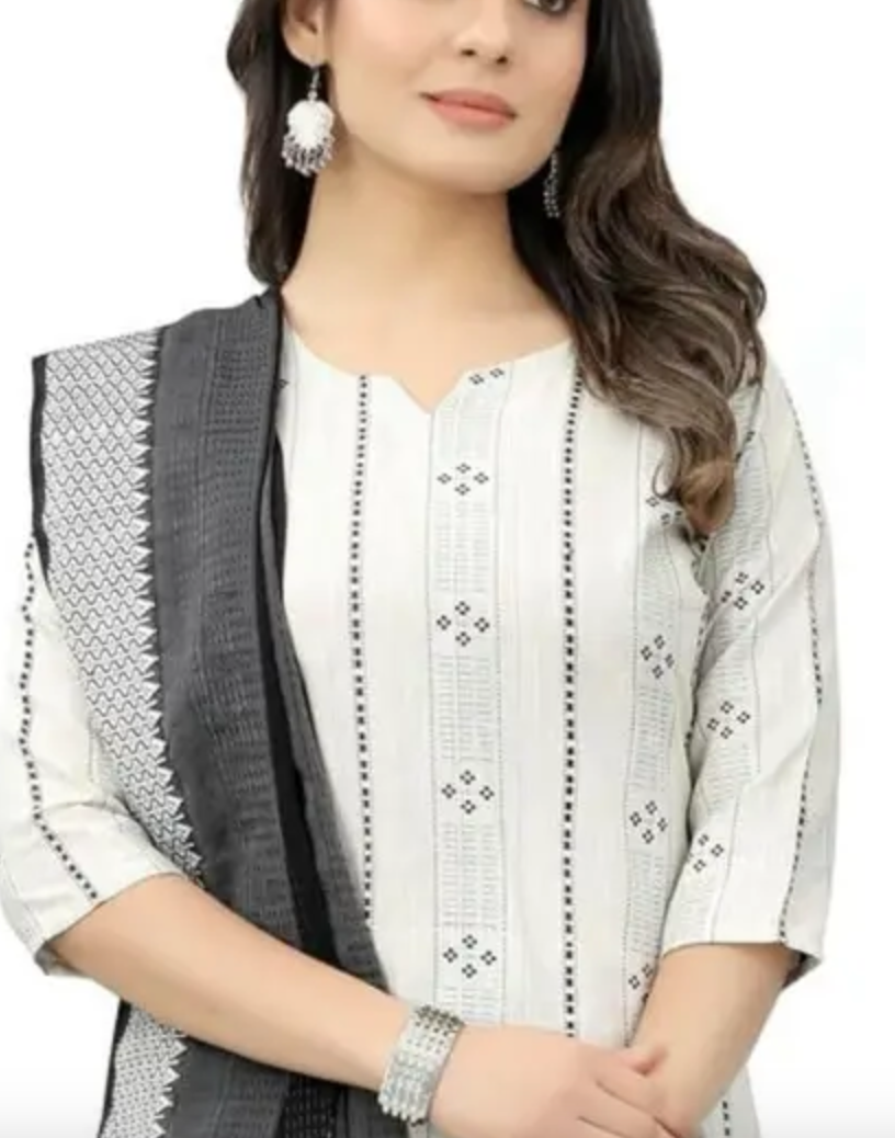 Women Printed Cotton Blend A-line Kurta With Attached Dupatta complete set