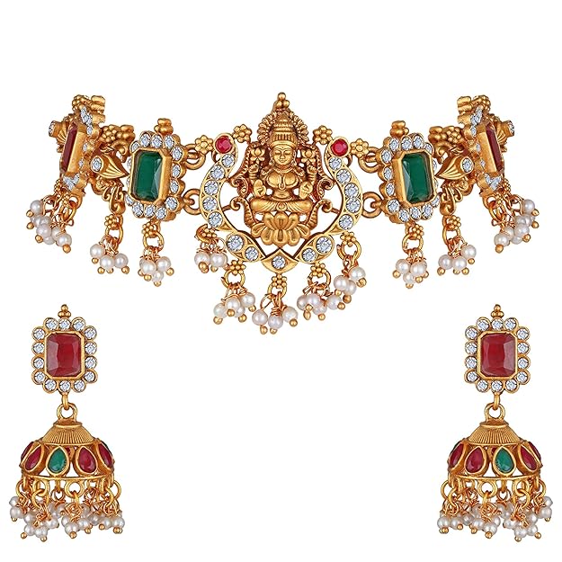 Latest Stylish Fancy Pearl Choker Traditional Jewellery Set for Women | Temple Necklace Set | Festive Wedding Party Necklace | 22k Gold Plated | Just Like Original Gold Jewellery