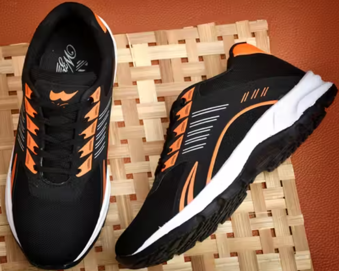 Solid Sneakers for Men (Black & Orange)