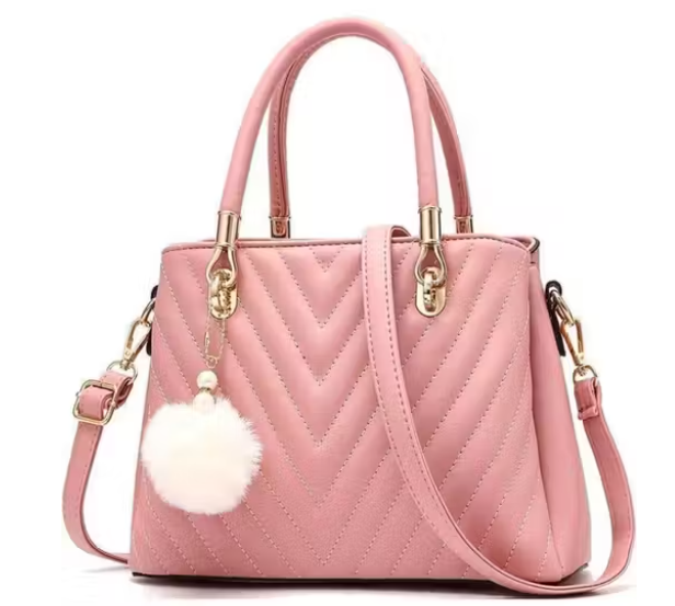 New Fancy Party Hand Bag Womens Fashion Leather Handbags Quilted Purses Top-handle Totes Satchel Bag for Ladies Shoulder Bag for Women with Pompom