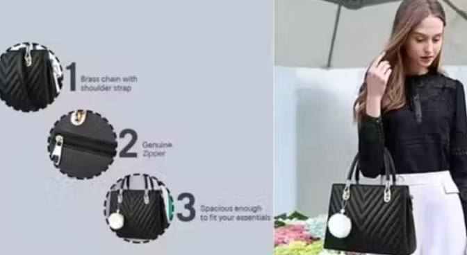 Elegant Black PU Leather Handbag for Women & Girls | Trendy Shoulder Tote Bag for Office, College & Daily Use