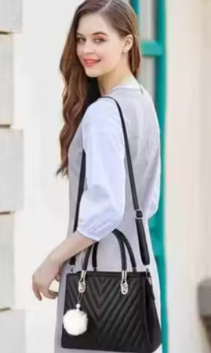 Elegant Black PU Leather Handbag for Women & Girls | Trendy Shoulder Tote Bag for Office, College & Daily Use