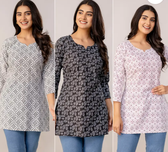 Gorgeous Printed Pure Cotton Straight Kurta Pack of 3 for Girls & Women(Grey, Black, Maroon)