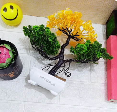 LED Artificial Tree for Home and Décor | Potted Fake Plants Artificial Plant with Pot  (24 cm, Yellow, Green)