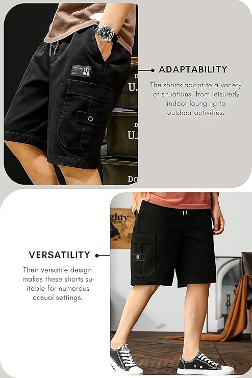 Men Shorts Cotton || Men Shorts Casual Black Matt