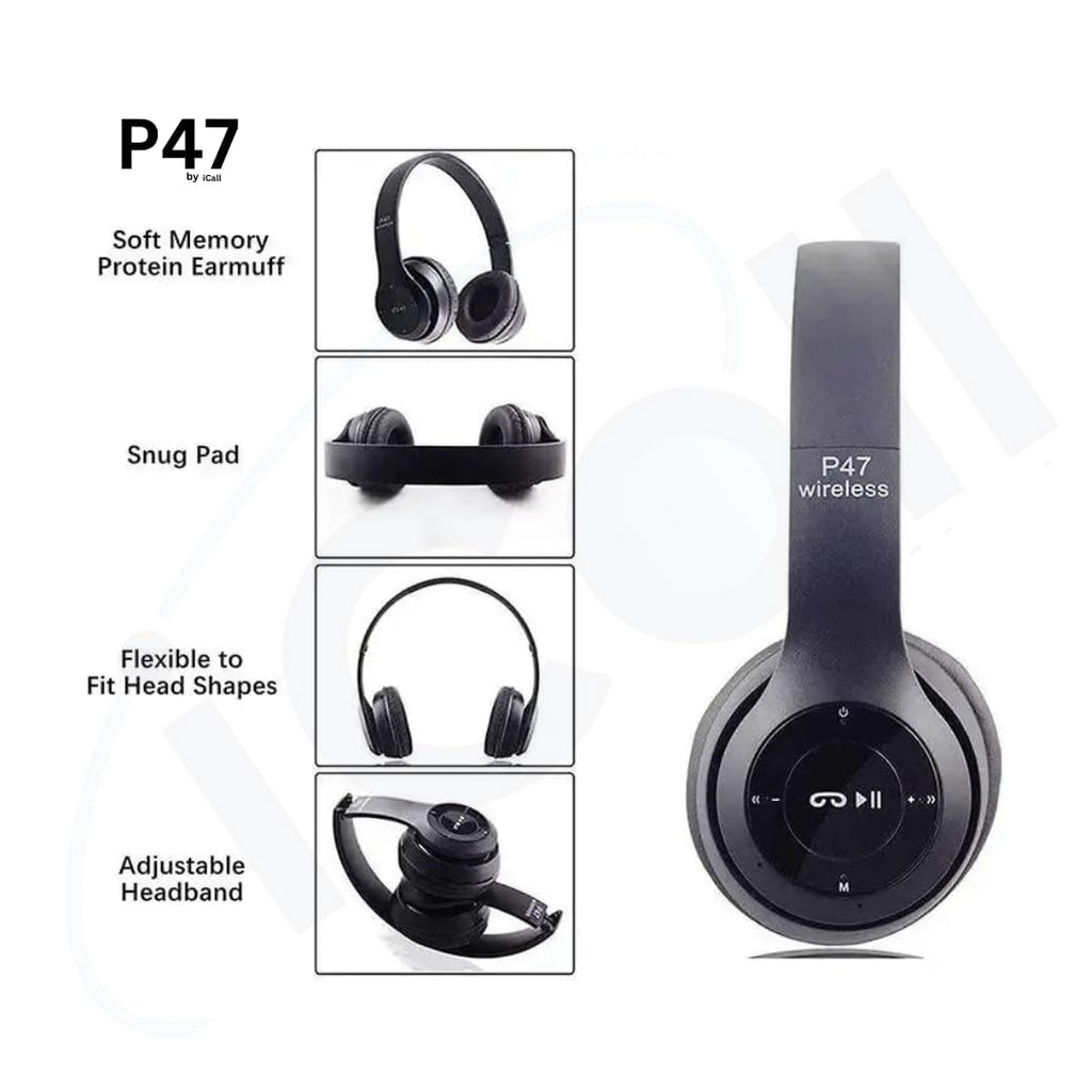 P47 Gaming Headphones Bluetooth Wireless Over Ear Headphone (Black)