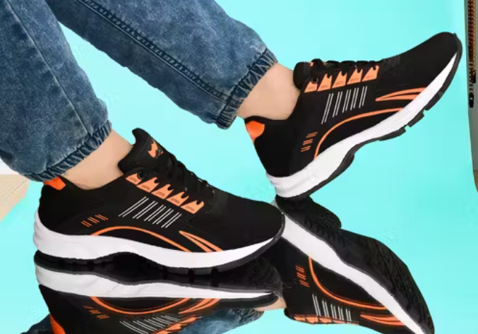 Solid Sneakers for Men (Black & Orange)
