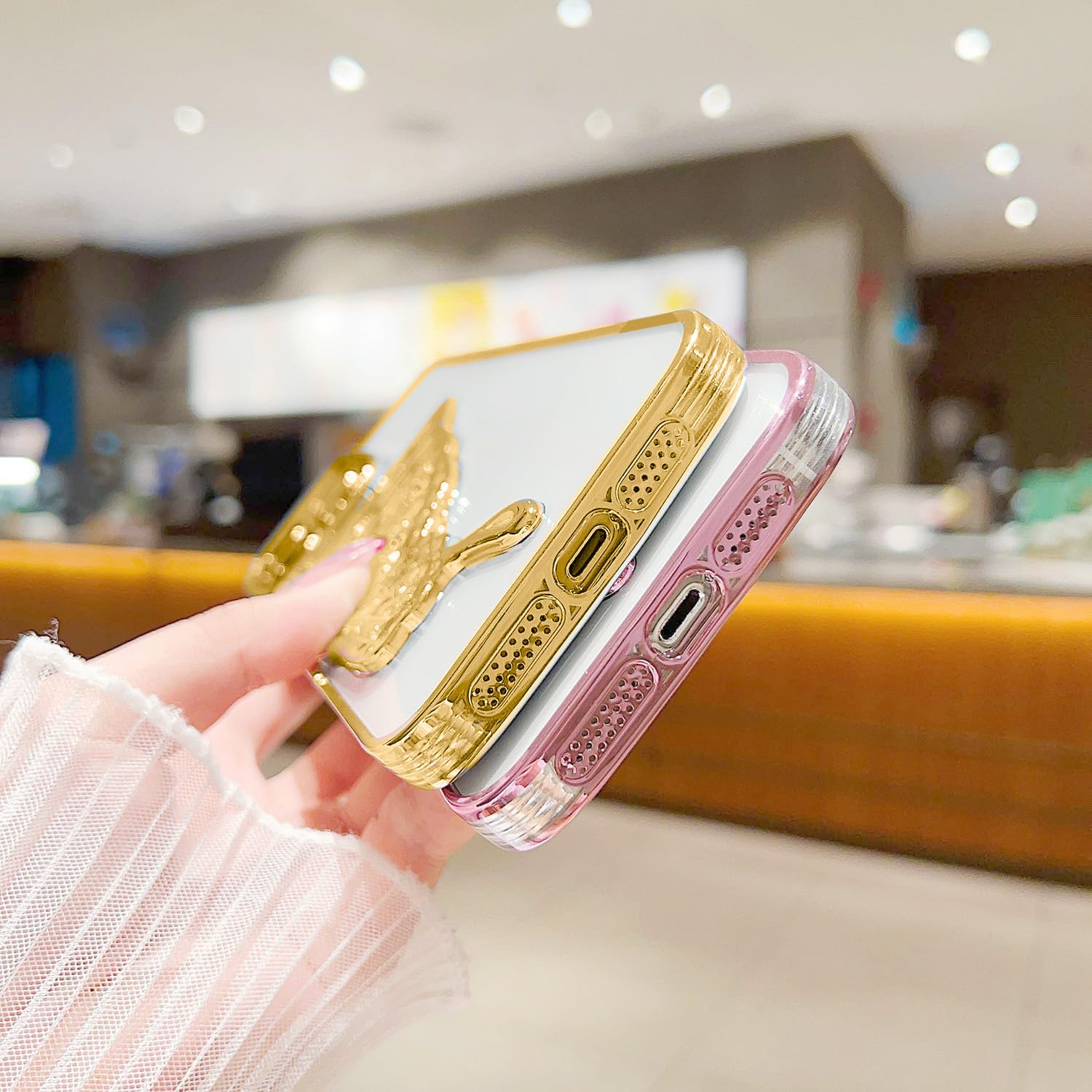 Butterfly Silicone Designed For iPhone 15 Pro Cover With Glitter Cute Butterfly Electroplating Design Back Cover Case For Women Teen Girls (Gold)