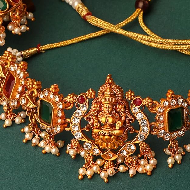 Latest Stylish Fancy Pearl Choker Traditional Jewellery Set for Women | Temple Necklace Set | Festive Wedding Party Necklace | 22k Gold Plated | Just Like Original Gold Jewellery