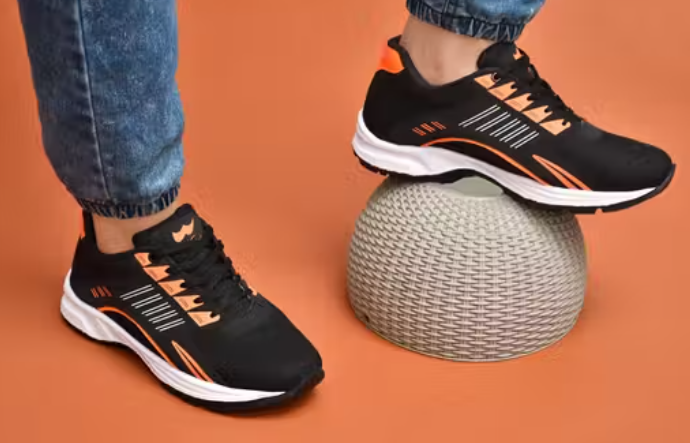 Solid Sneakers for Men (Black & Orange)