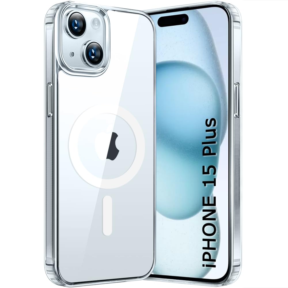 Crystal Ultra-Hybrid Back Case Cover for iPhone 15 Plus Compatible with MagSafe | Camera Protection | Hard Crystal Clear Back | Shockproof Case Cover for iPhone 15 Plus (PC & TPU, Transparent)