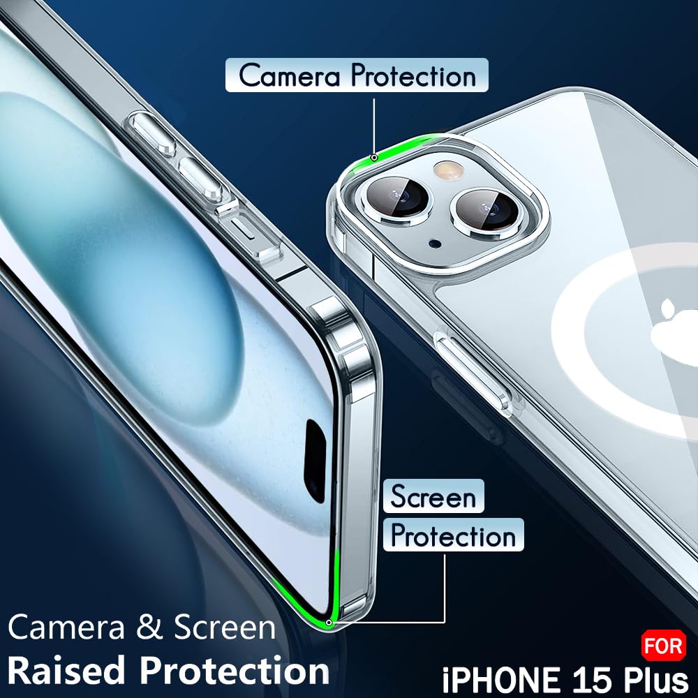 Crystal Ultra-Hybrid Back Case Cover for iPhone 15 Plus Compatible with MagSafe | Camera Protection | Hard Crystal Clear Back | Shockproof Case Cover for iPhone 15 Plus (PC & TPU, Transparent)