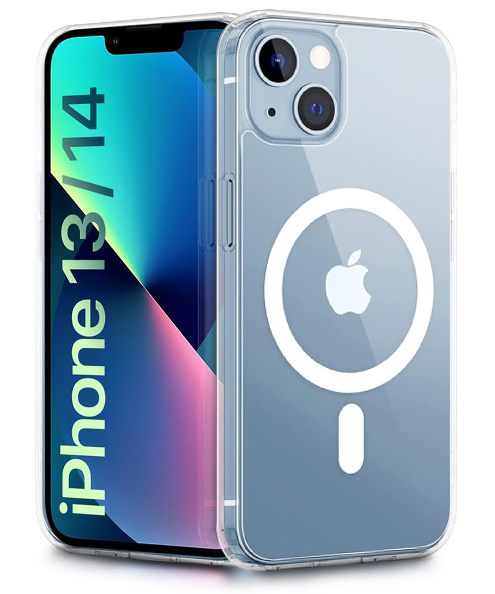 Crystal Ultra-Hybrid Back Case Cover for iPhone 13/14 | MagSafe Compatible | Sleek Hard Crystal Clear Back | Shockproof Mobile Case (Transparent)