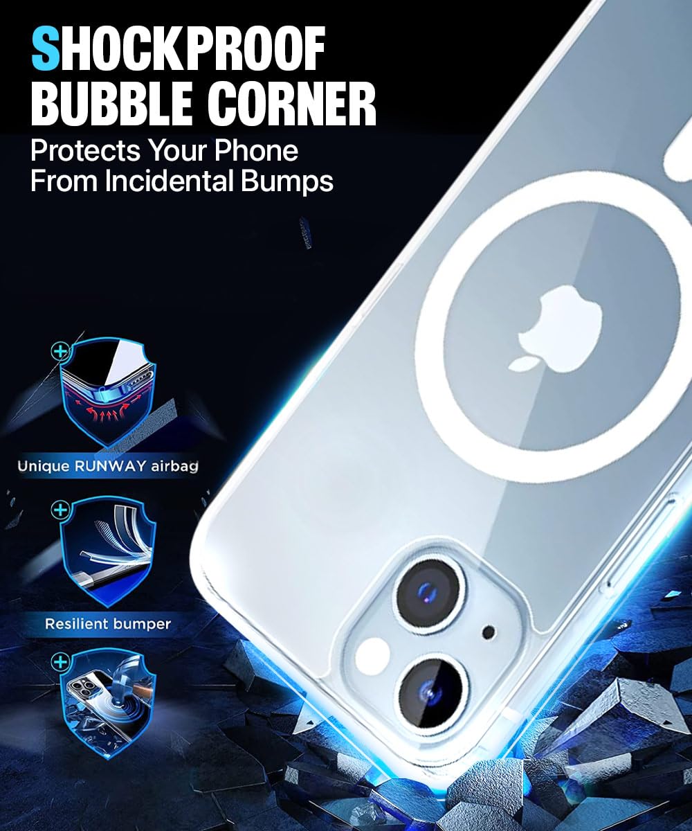 Crystal Ultra-Hybrid Back Case Cover for iPhone 13/14 | MagSafe Compatible | Sleek Hard Crystal Clear Back | Shockproof Mobile Case (Transparent)