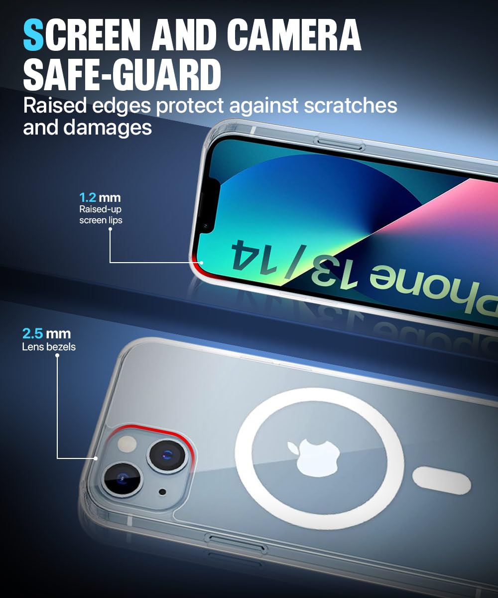 Crystal Ultra-Hybrid Back Case Cover for iPhone 13/14 | MagSafe Compatible | Sleek Hard Crystal Clear Back | Shockproof Mobile Case (Transparent)