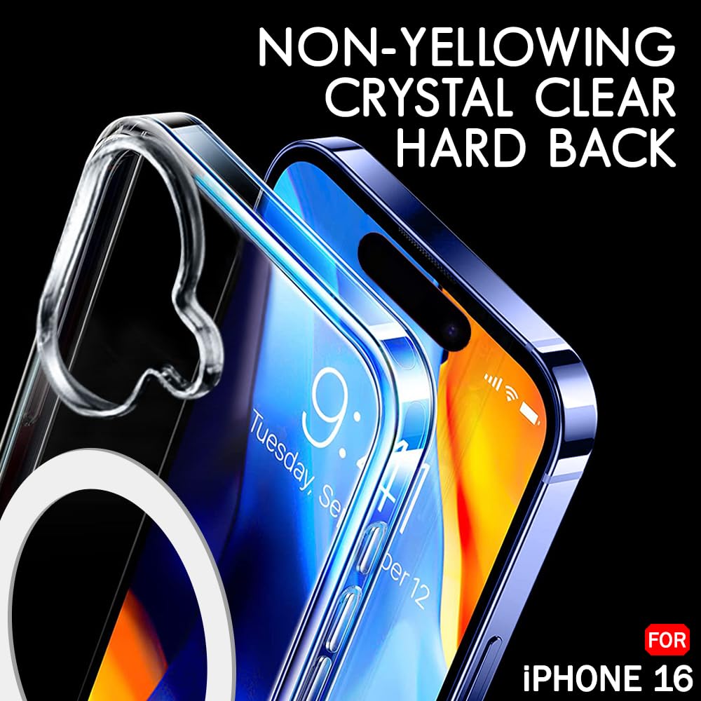 Crystal Ultra-Hybrid Back Case Cover for iPhone 16 Compatible with MagSafe | Camera Protection | Hard Crystal Clear Back | Shockproof Bumper Case Cover for iPhone 16 (PC & TPU, Transparent)