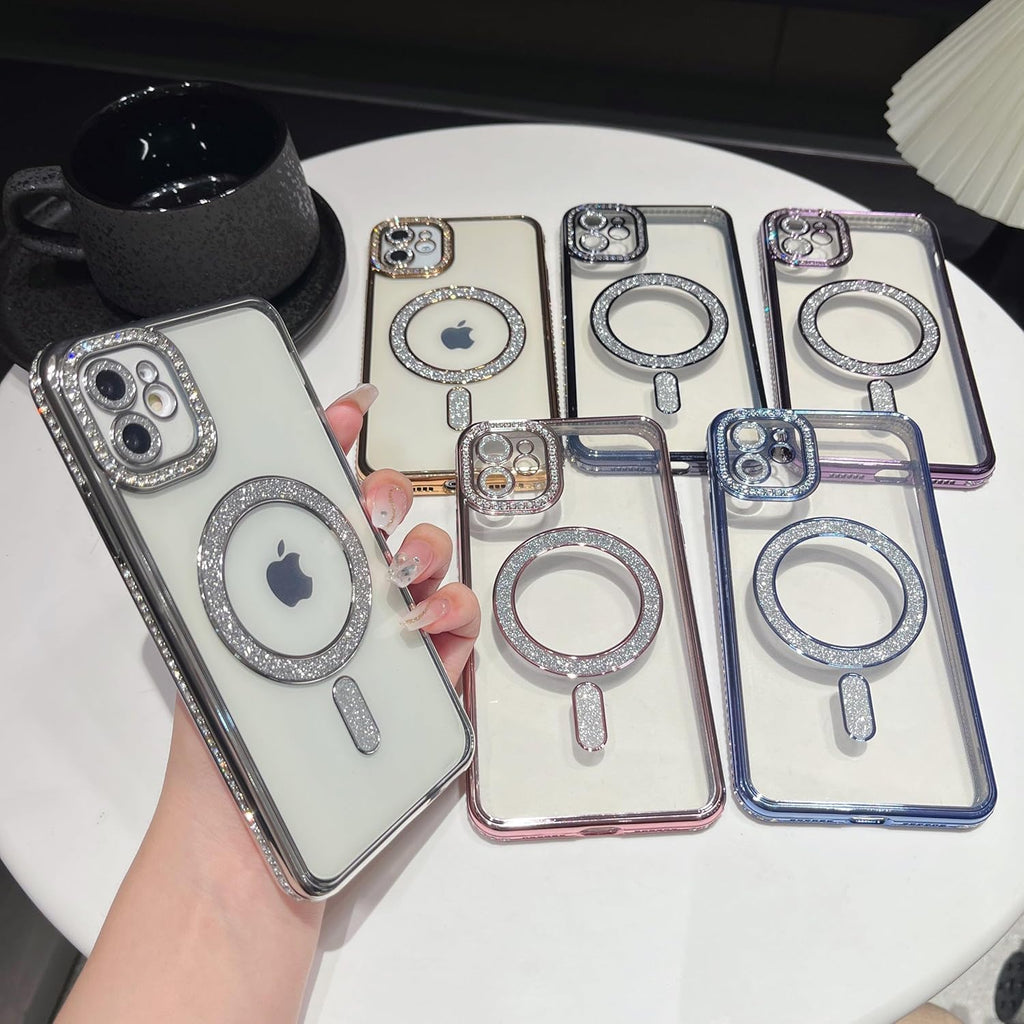 Black Diamond Case Compatible with iPhone 12, Cute Soft Clear Rhinestone Diamond Glitter Cover Women & Girls Compatible with MagSaf Camera Lens Protection Cases for iPhone 12