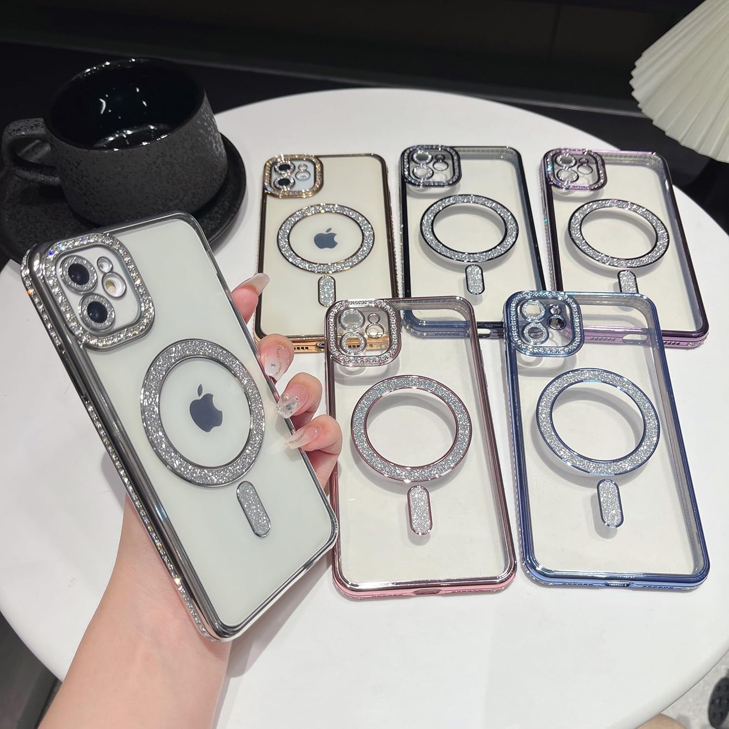 Black Diamond Case Compatible with iPhone 12, Cute Soft Clear Rhinestone Diamond Glitter Cover Women & Girls Compatible with MagSaf Camera Lens Protection Cases for iPhone 12