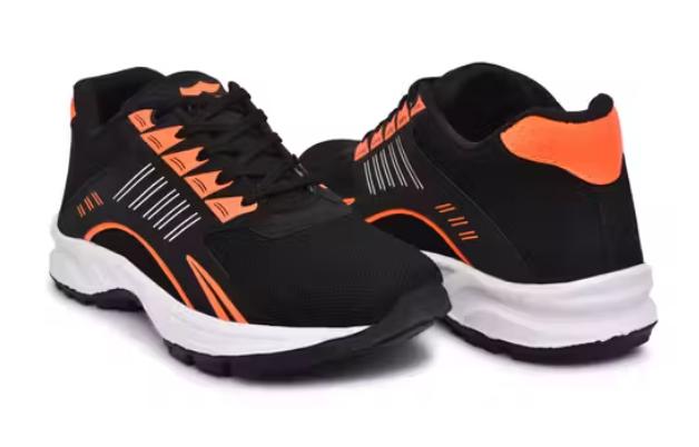 Solid Sneakers for Men (Black & Orange)