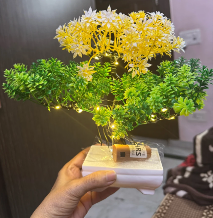 LED Artificial Tree for Home and Décor | Potted Fake Plants Artificial Plant with Pot  (24 cm, Yellow, Green)