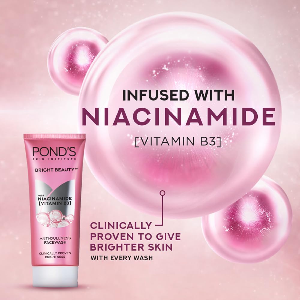 POND's Bright Beauty Infused with vitamin B3 & Niacinamide for Anti Dullness & glass skin shine Face Wash  Pack of 2(200 x 2)g