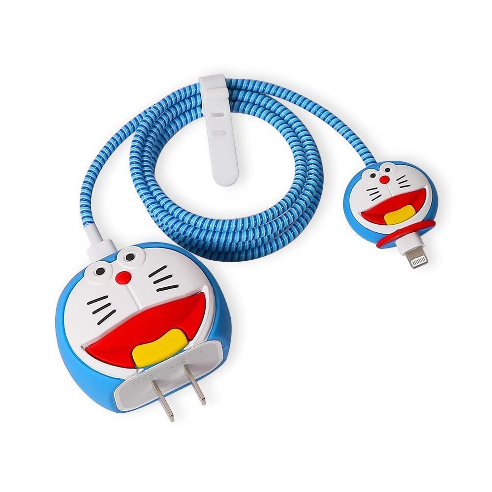 Doremon Charger Case Cover with Full Cable Protector 3D Cute Pattern Compatible for iPhone Charger Only 18W & 20W iPhone 16,iPhone 13,iPhone 15,iPhone 14 (Blue, Doraemon,Doremon)