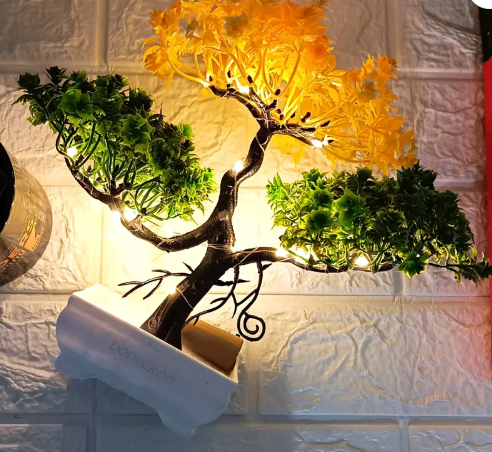 LED Artificial Tree for Home and Décor | Potted Fake Plants Artificial Plant with Pot  (24 cm, Yellow, Green)