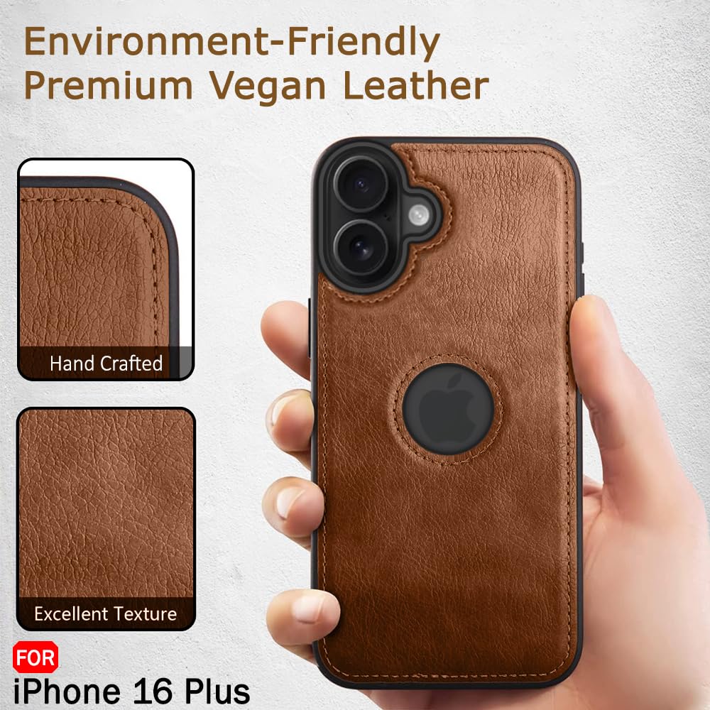 Genuine Leather Finish Back Cover Case for iPhone 16 Plus | Shockproof Design | Raised Edges for Camera & Screen Protection | Stunning Minimalist Design Cover for iPhone 16 Plus (Light Brown)
