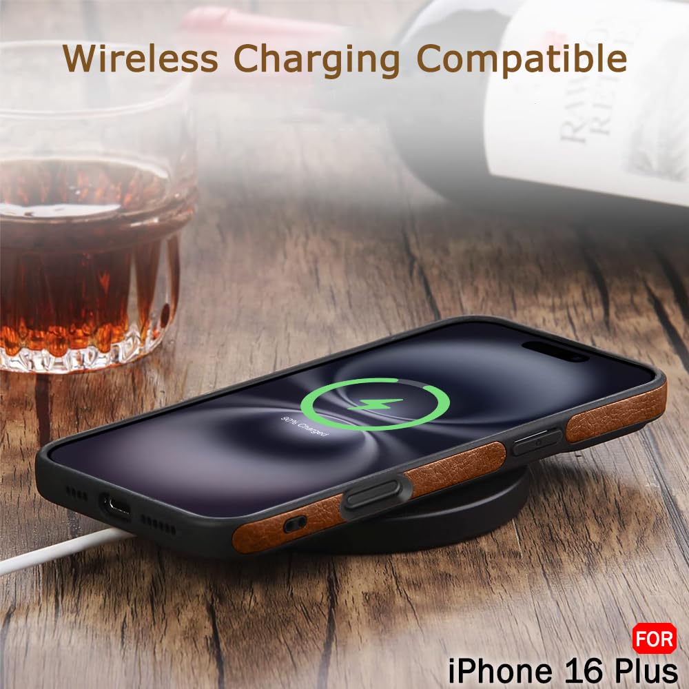 Genuine Leather Finish Back Cover Case for iPhone 16 Plus | Shockproof Design | Raised Edges for Camera & Screen Protection | Stunning Minimalist Design Cover for iPhone 16 Plus (Light Brown)