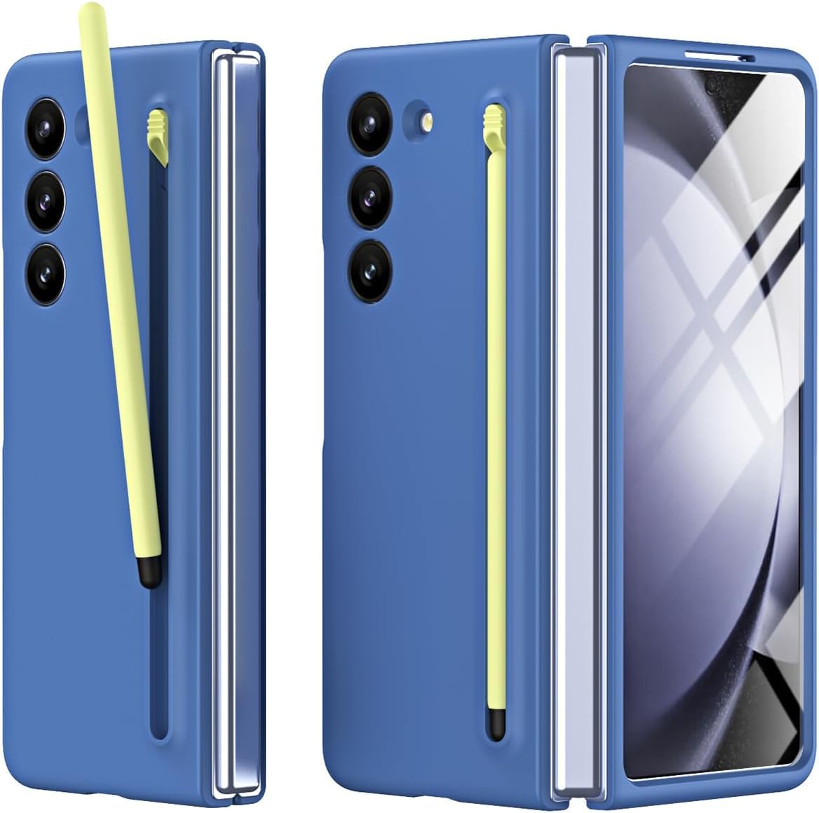 Soft & Ultra Slim Premium Case For Samsung Galaxy Z Fold 7 Case With Built In Screen Protector With Compact S Pen Holder & Storage Slot,Protective Phone Case For Z Fold 7 Back Cover-Blue