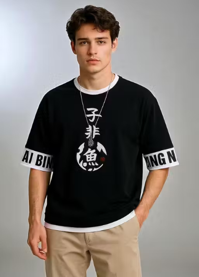 JAPANY Text Signature Soft-Feel Crewneck T-Shirt