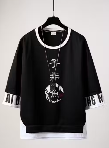 JAPANY Text Signature Soft-Feel Crewneck T-Shirt