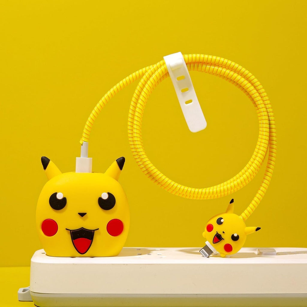 Pikachu Charger Case Cover with Full Cable Protector 3D Cute Pattern Compatible for iPhone Charger Only 18W & 20W iPhone 16,iPhone 13,iPhone 15,iPhone 14 (Yellow Cat)